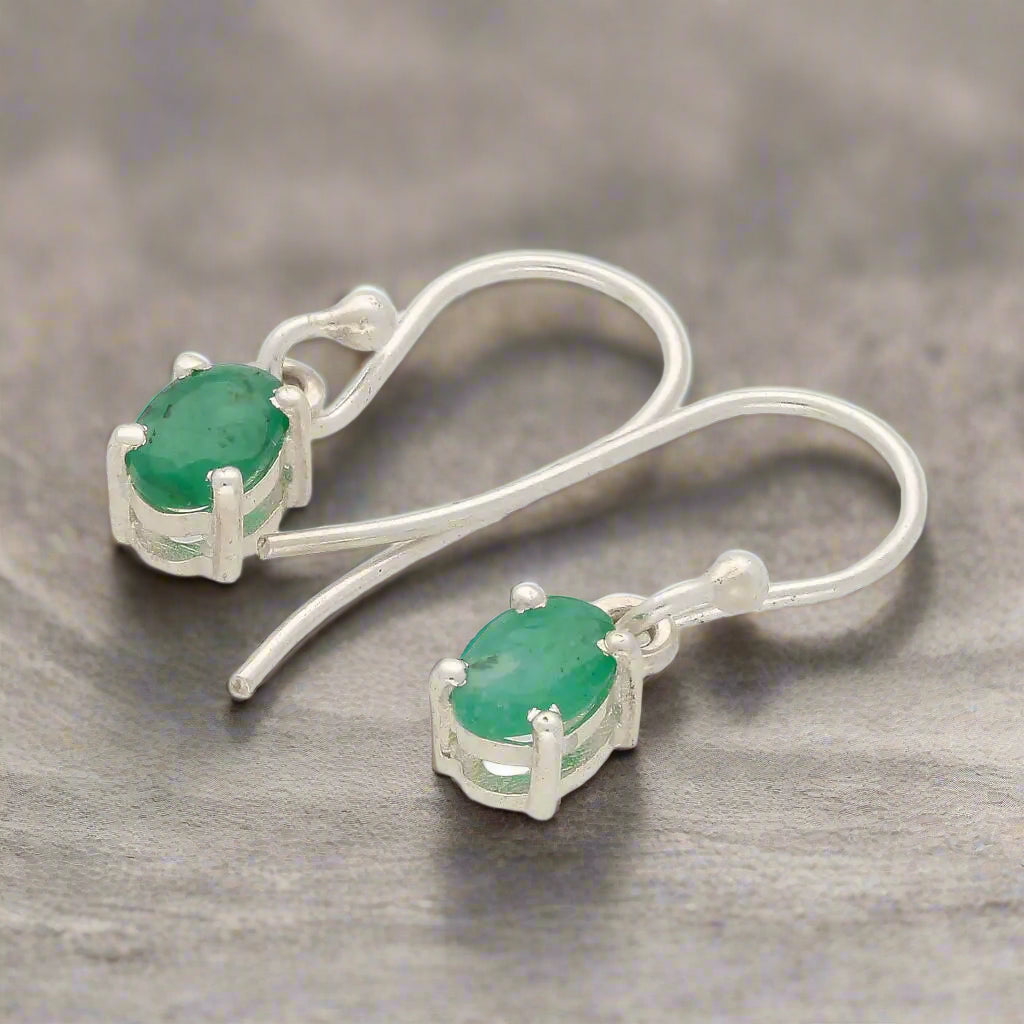 Buy your Natural Emerald Sterling Silver Dangle Earrings - Verdant Grace online now or in store at Forever Gems in Franschhoek, South Africa