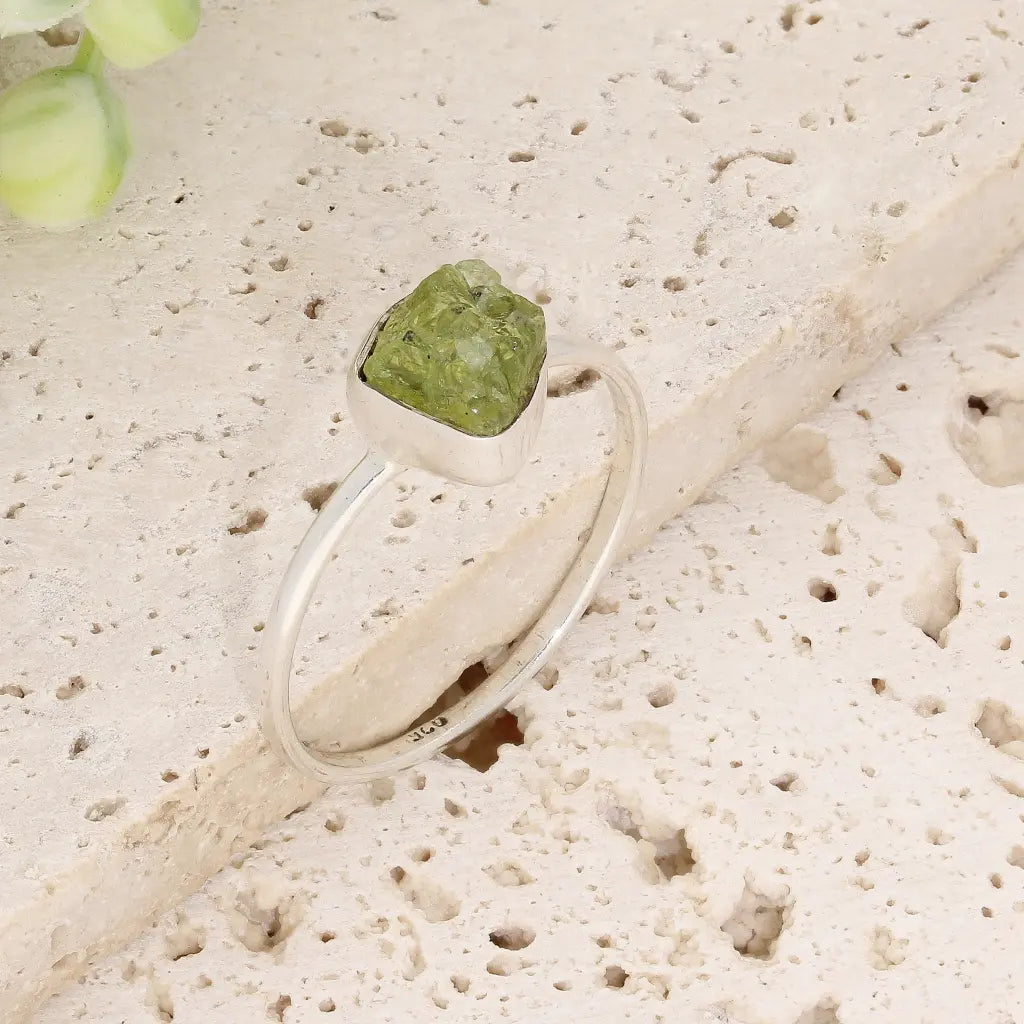 Get your Sterling Silver Natural Rough Peridot Ring online now or in store at Forever Gems in Franschhoek, South Africa
