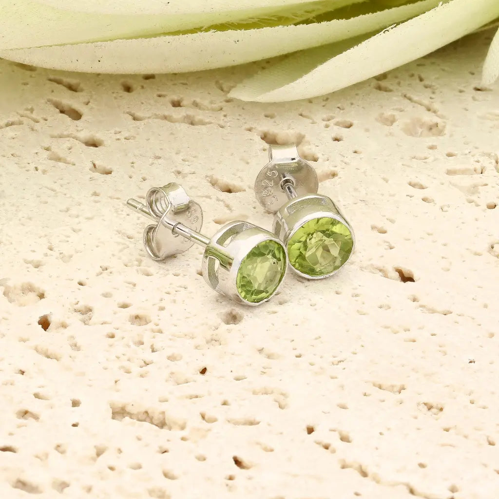 Get your Round Natural Peridot Stud Earrings in Sterling Silver online now or in store at Forever Gems in Franschhoek, South Africa