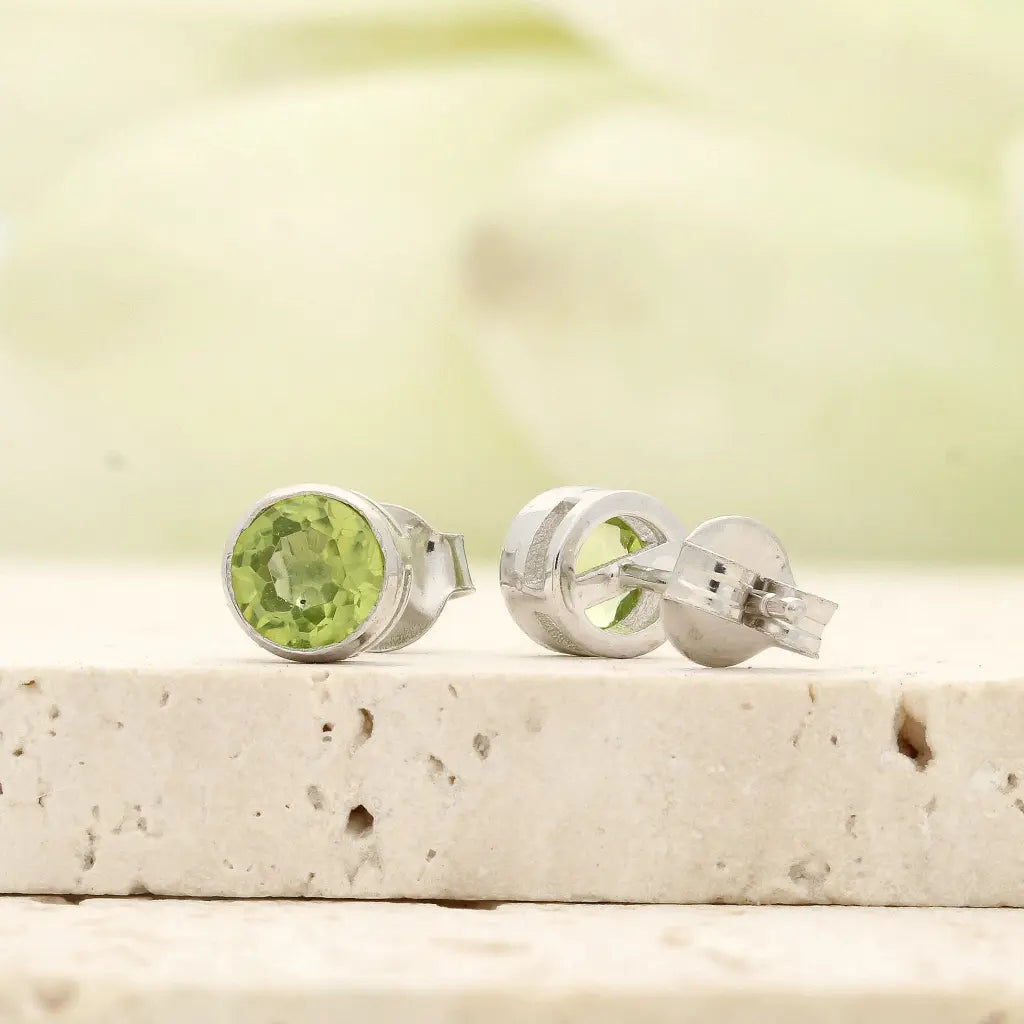 Get your Round Natural Peridot Stud Earrings in Sterling Silver online now or in store at Forever Gems in Franschhoek, South Africa