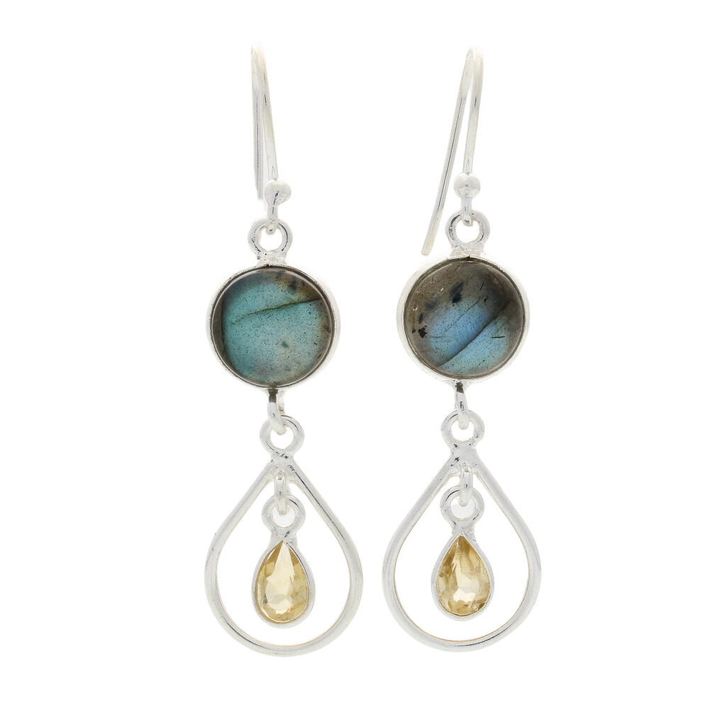 Buy your Gem Duets: Labradorite & Citrine Sterling Silver Earrings online now or in store at Forever Gems in Franschhoek, South Africa