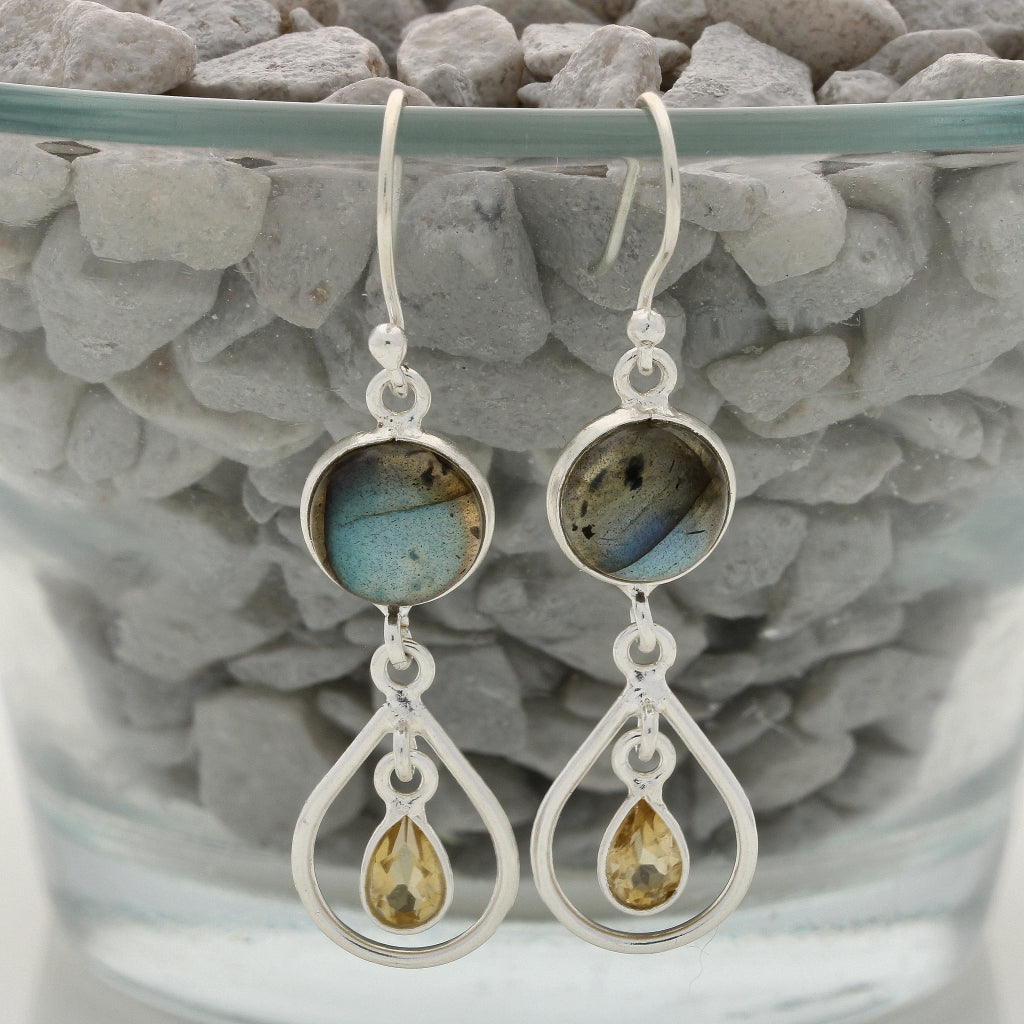Buy your Gem Duets: Labradorite & Citrine Sterling Silver Earrings online now or in store at Forever Gems in Franschhoek, South Africa