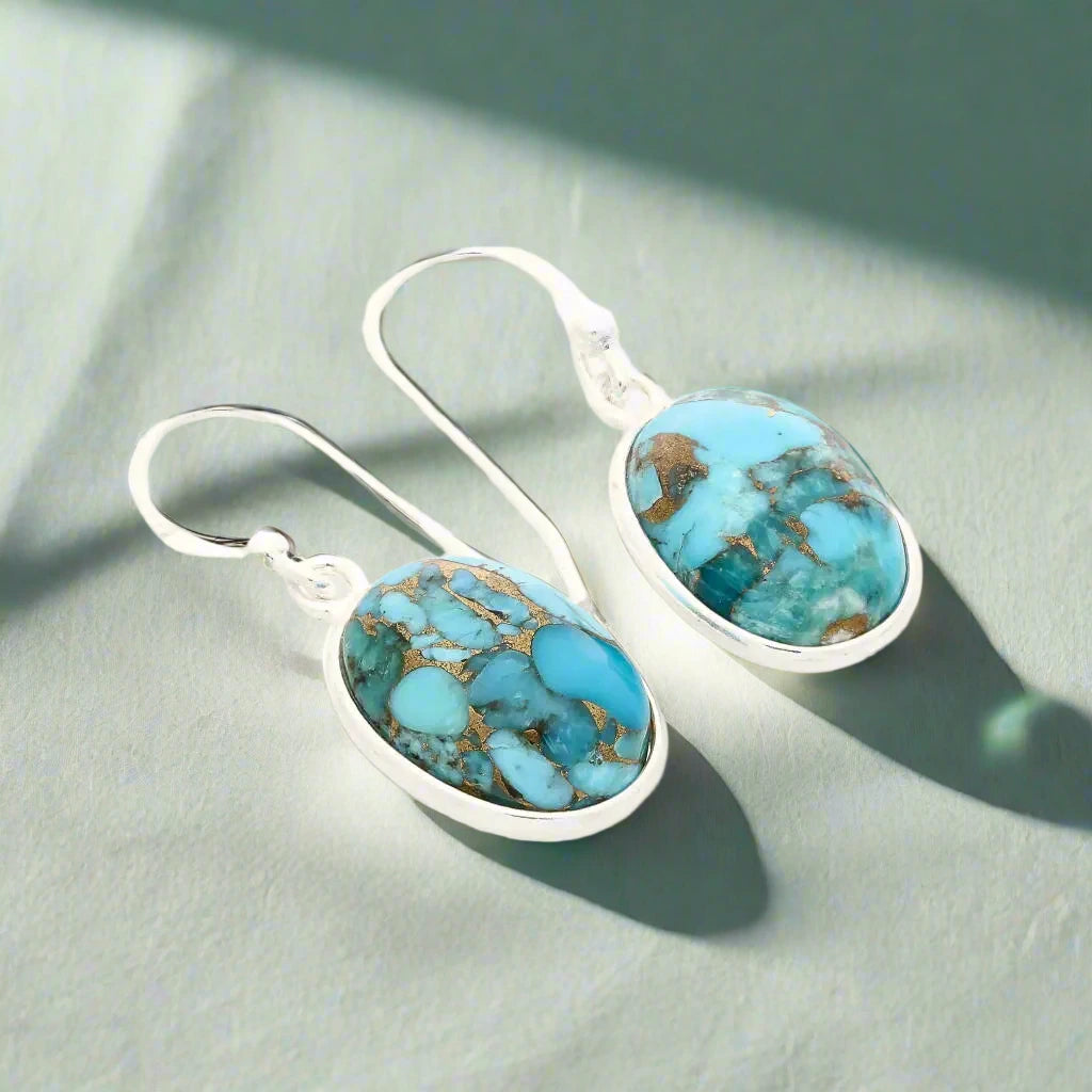 Buy your Blue Skies & Golden Veins - Sterling Silver Copper Turquoise Drops online now or in store at Forever Gems in Franschhoek, South Africa