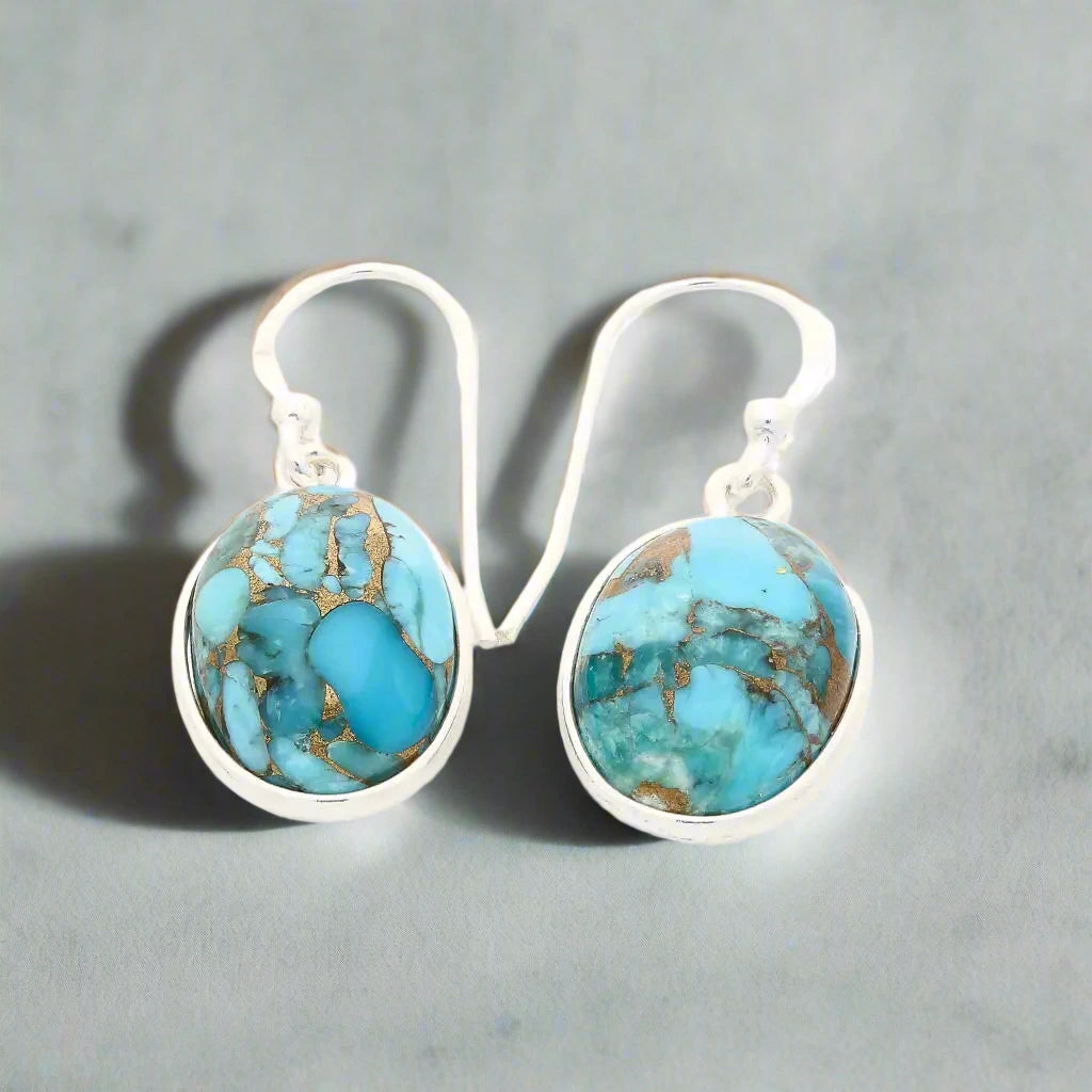 Buy your Blue Skies & Golden Veins - Sterling Silver Copper Turquoise Drops online now or in store at Forever Gems in Franschhoek, South Africa