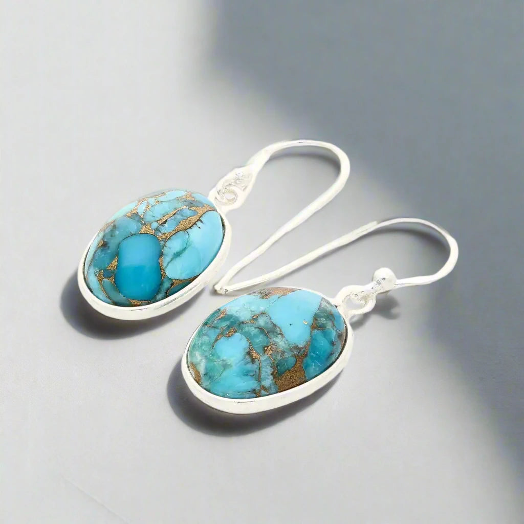 Buy your Blue Skies & Golden Veins - Sterling Silver Copper Turquoise Drops online now or in store at Forever Gems in Franschhoek, South Africa