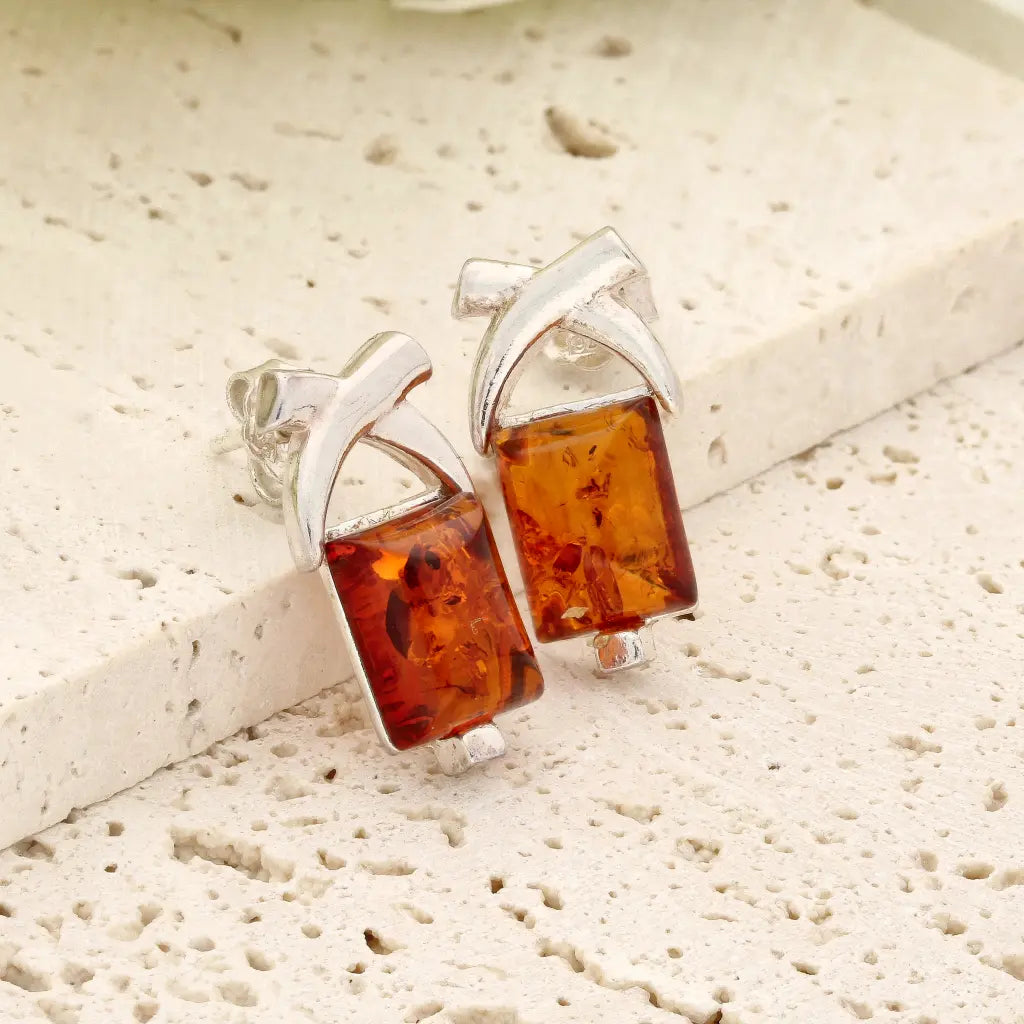 Get your Natural Amber Square Earrings in Sterling Silver online now or in store at Forever Gems in Franschhoek, South Africa