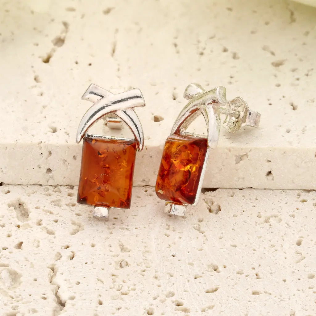 Get your Natural Amber Square Earrings in Sterling Silver online now or in store at Forever Gems in Franschhoek, South Africa