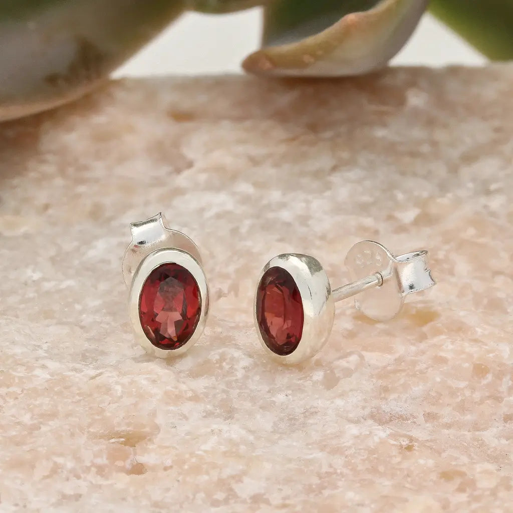 Get your Oval Garnet Sterling Silver Stud Earrings online now or in store at Forever Gems in Franschhoek, South Africa