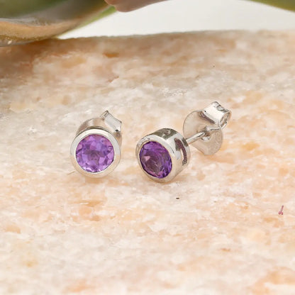 Get your Round Amethyst Sterling Silver Stud Earrings online now or in store at Forever Gems in Franschhoek, South Africa