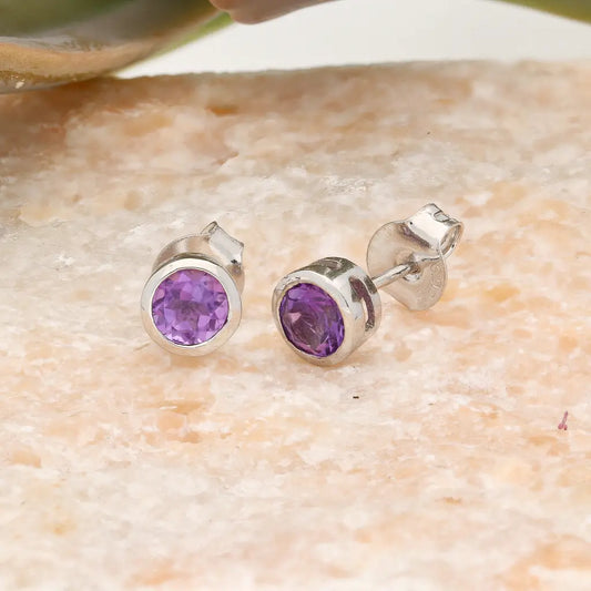 Get your Round Amethyst Sterling Silver Stud Earrings online now or in store at Forever Gems in Franschhoek, South Africa