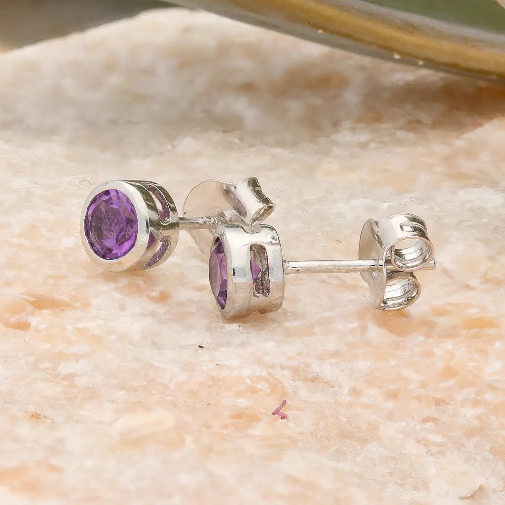 Get your Round Amethyst Sterling Silver Stud Earrings online now or in store at Forever Gems in Franschhoek, South Africa