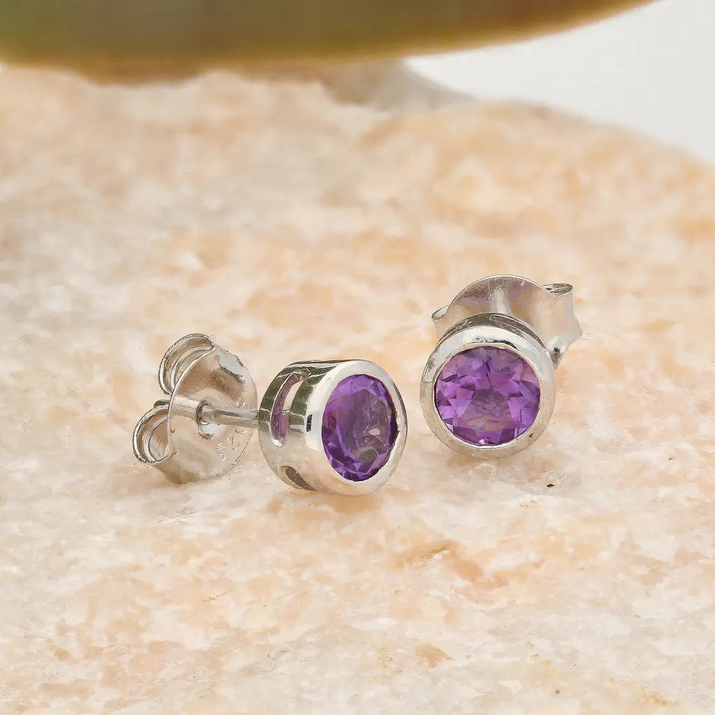 Get your Round Amethyst Sterling Silver Stud Earrings online now or in store at Forever Gems in Franschhoek, South Africa