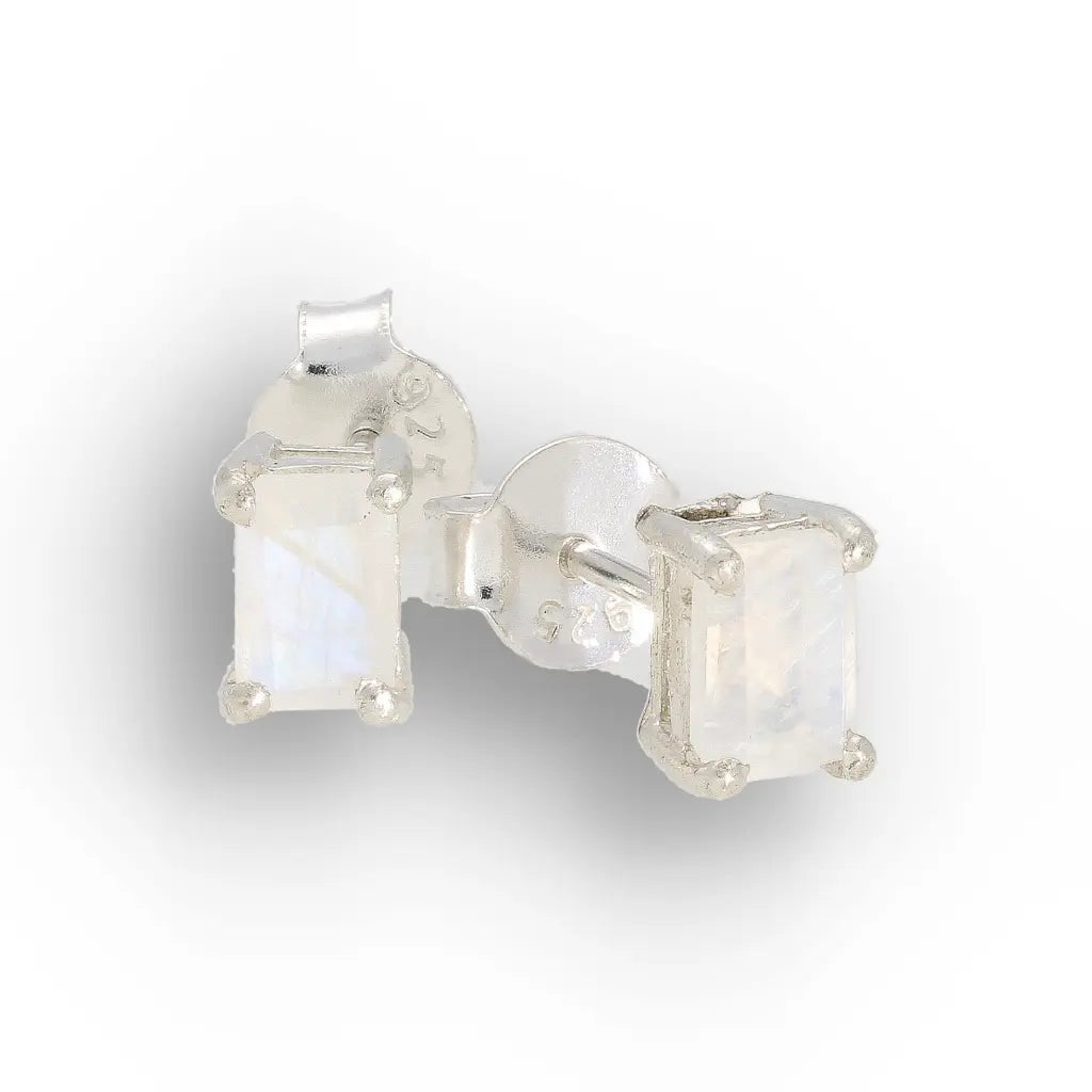 Get your Rainbow Moonstone Rectangle Silver Stud Earrings online now or in store at Forever Gems in Franschhoek, South Africa