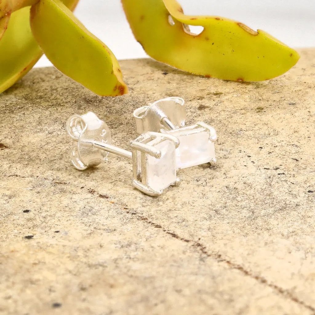 Get your Rainbow Moonstone Rectangle Silver Stud Earrings online now or in store at Forever Gems in Franschhoek, South Africa