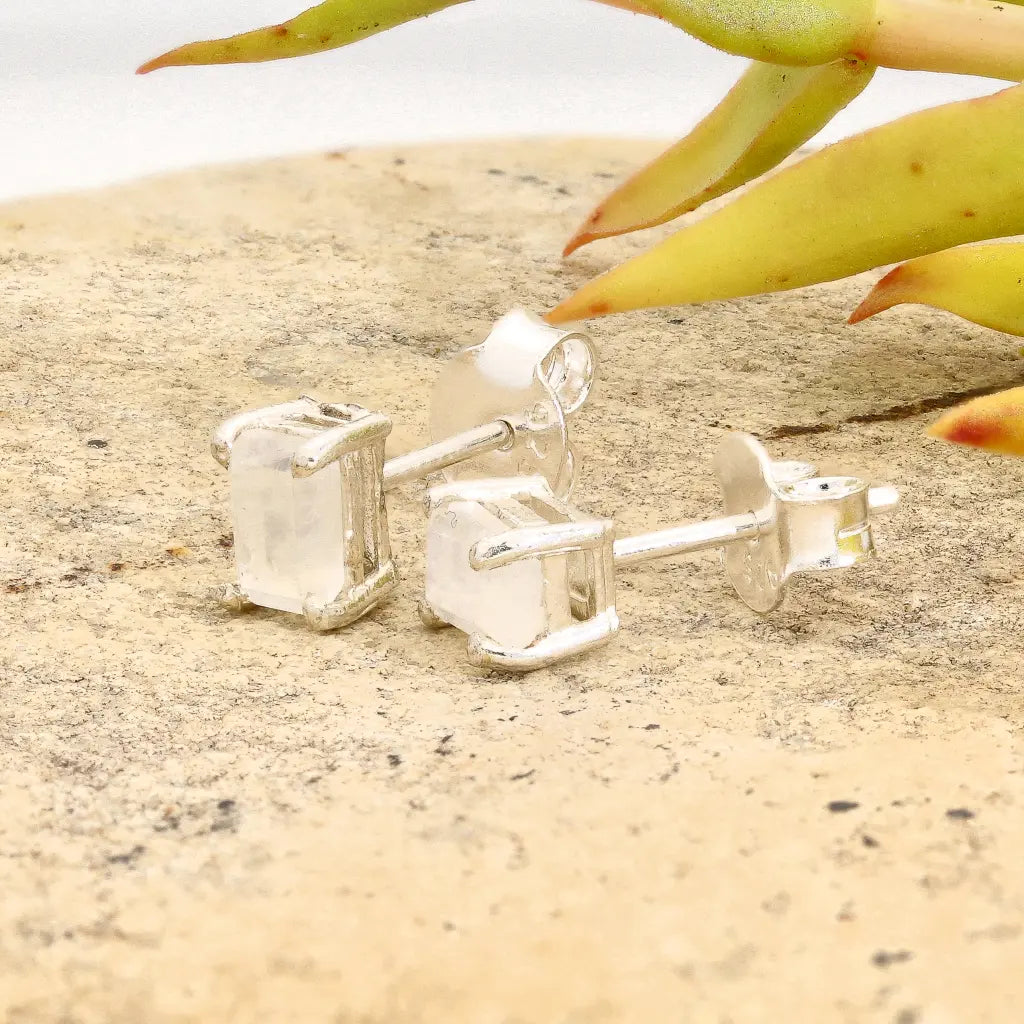 Get your Rainbow Moonstone Rectangle Silver Stud Earrings online now or in store at Forever Gems in Franschhoek, South Africa