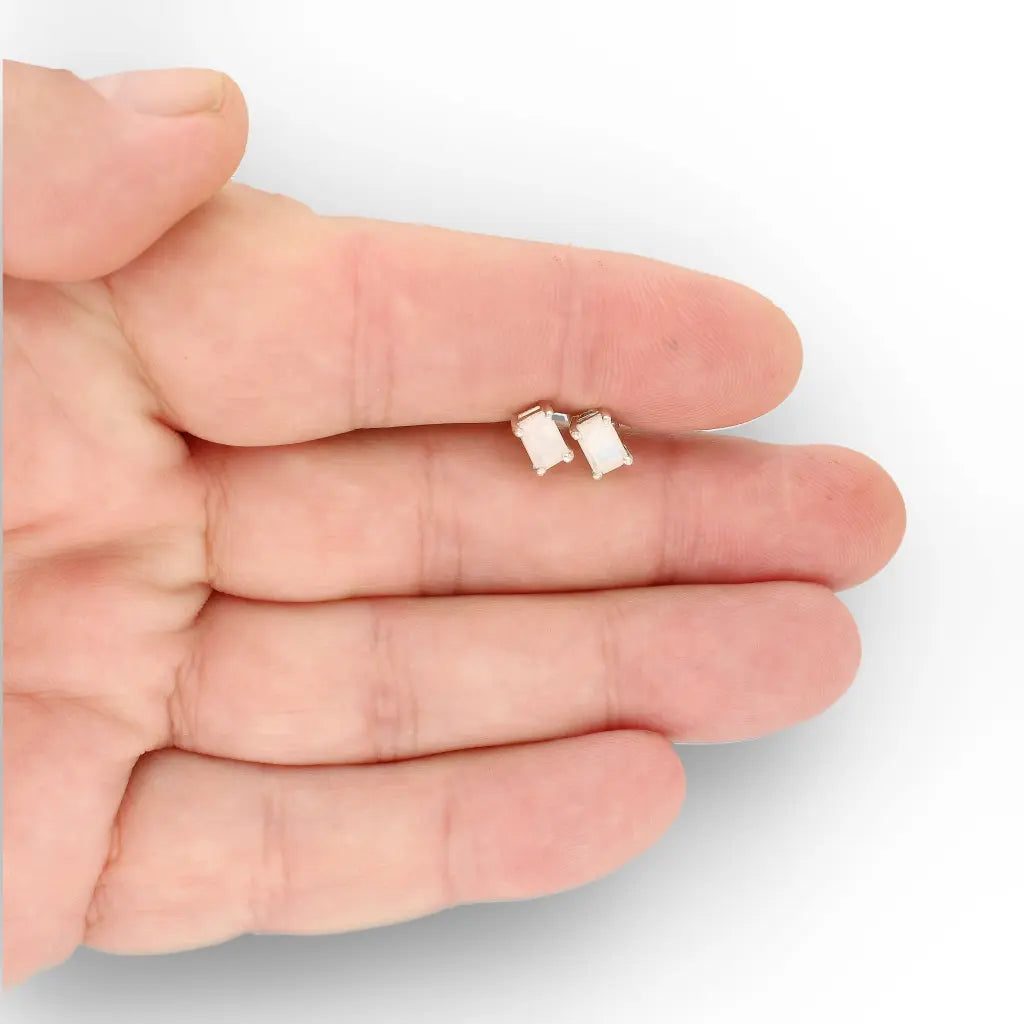Get your Rainbow Moonstone Rectangle Silver Stud Earrings online now or in store at Forever Gems in Franschhoek, South Africa