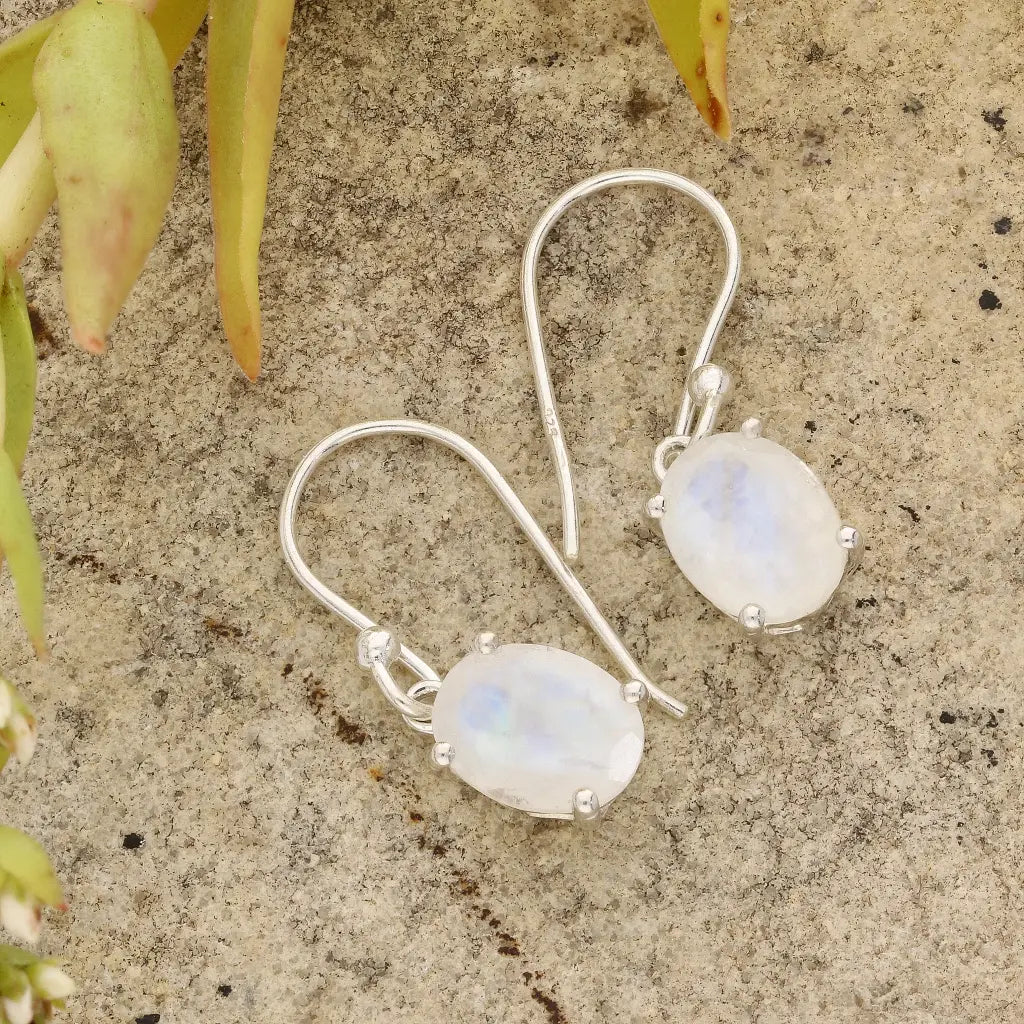 Get your Rainbow Moonstone Oval Drop Silver Earrings online now or in store at Forever Gems in Franschhoek, South Africa