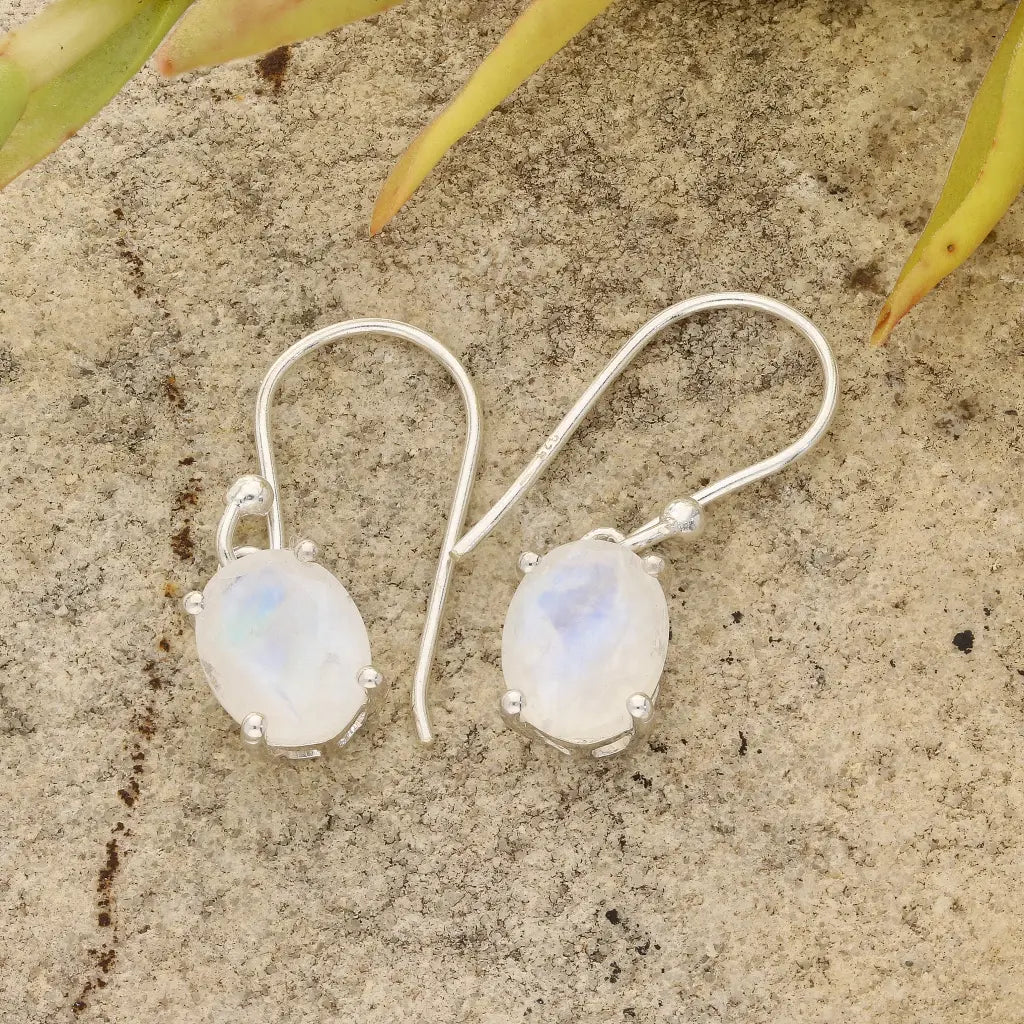 Get your Rainbow Moonstone Oval Drop Silver Earrings online now or in store at Forever Gems in Franschhoek, South Africa
