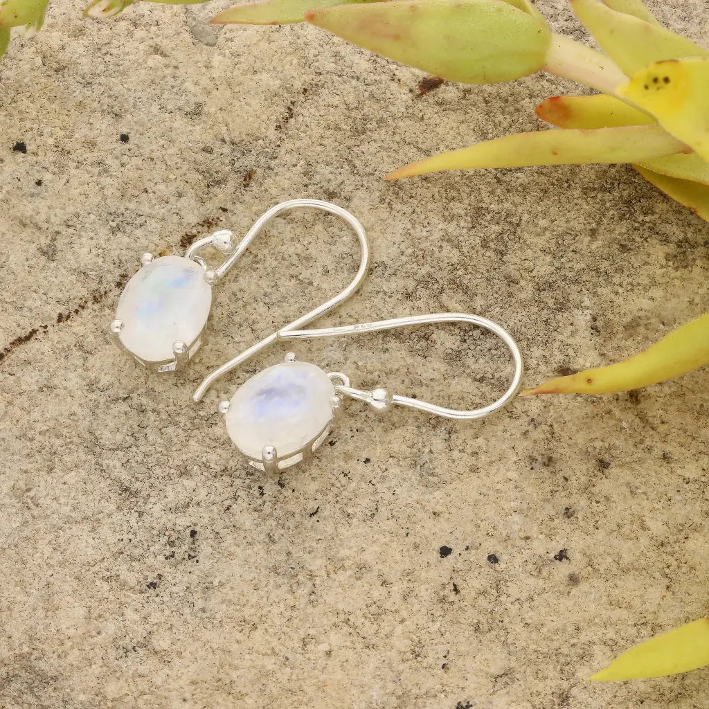 Get your Rainbow Moonstone Oval Drop Silver Earrings online now or in store at Forever Gems in Franschhoek, South Africa