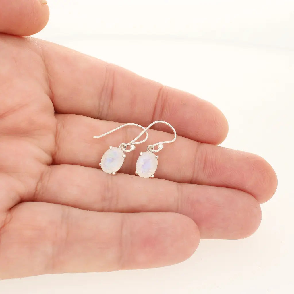 Get your Rainbow Moonstone Oval Drop Silver Earrings online now or in store at Forever Gems in Franschhoek, South Africa
