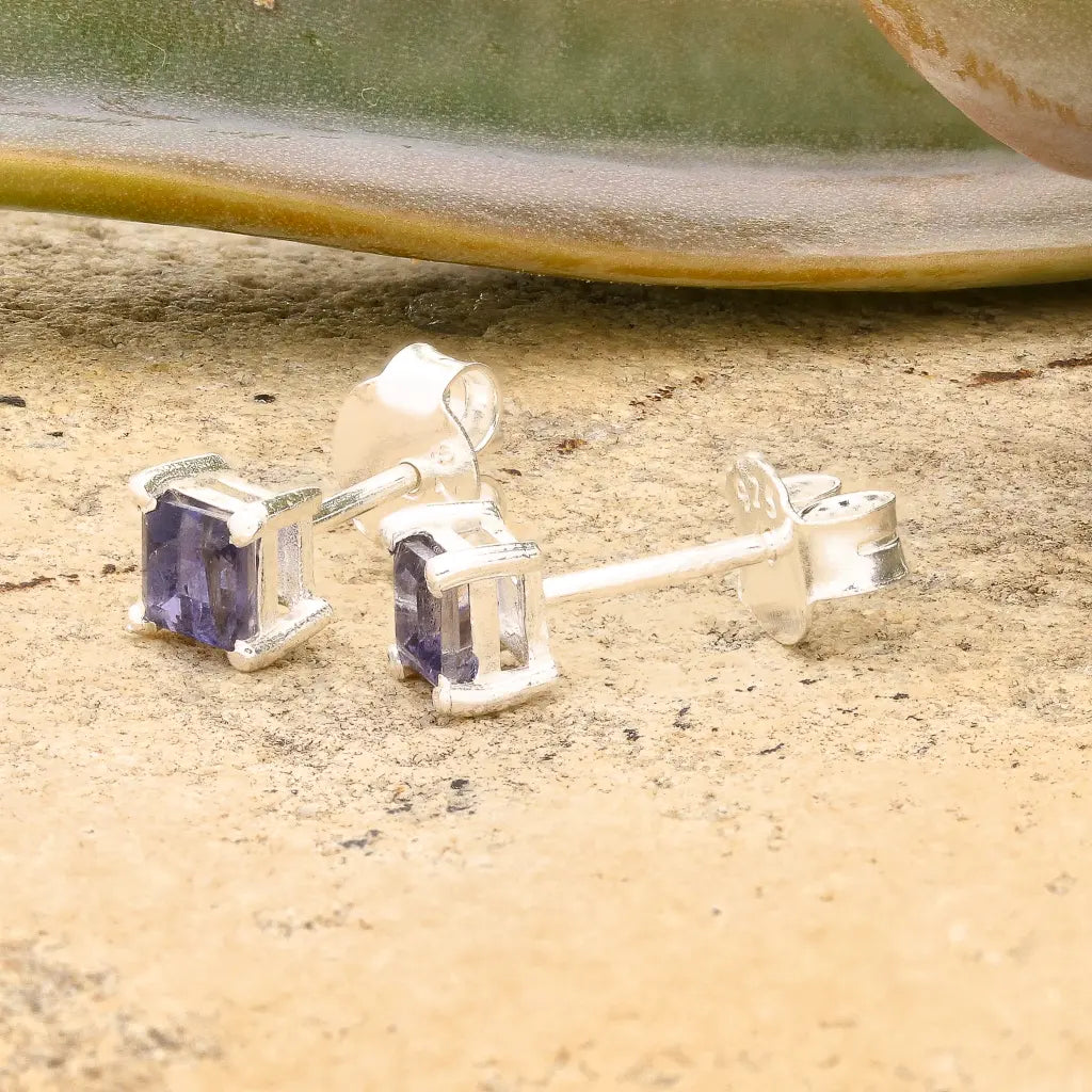 Get your Square Iolite Stud Earrings in Sterling Silver online now or in store at Forever Gems in Franschhoek, South Africa