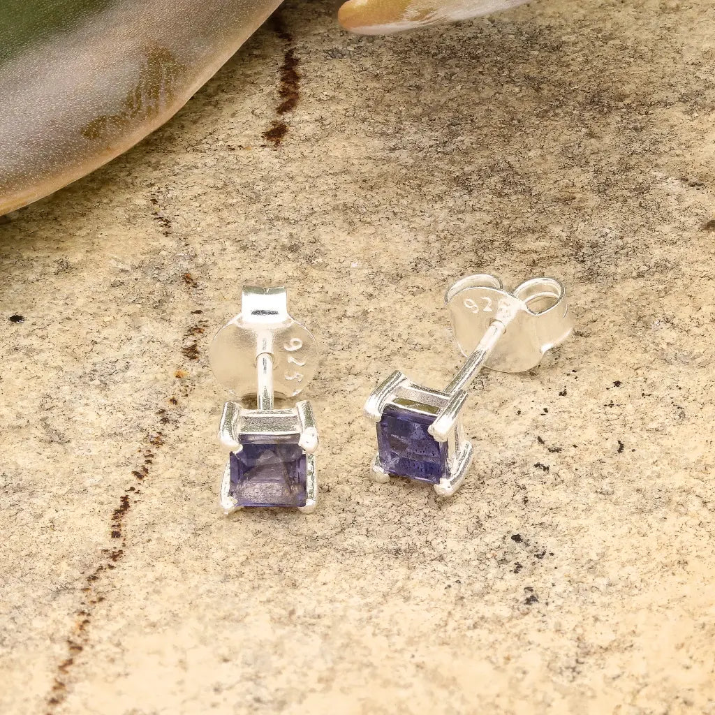 Get your Square Iolite Stud Earrings in Sterling Silver online now or in store at Forever Gems in Franschhoek, South Africa