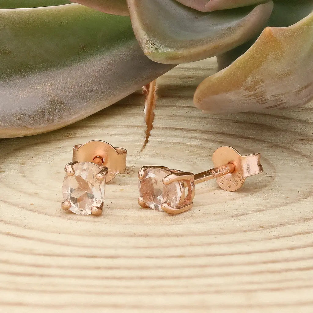 Get your Morganite Oval Stud Earrings in Rose Gold Silver online now or in store at Forever Gems in Franschhoek, South Africa
