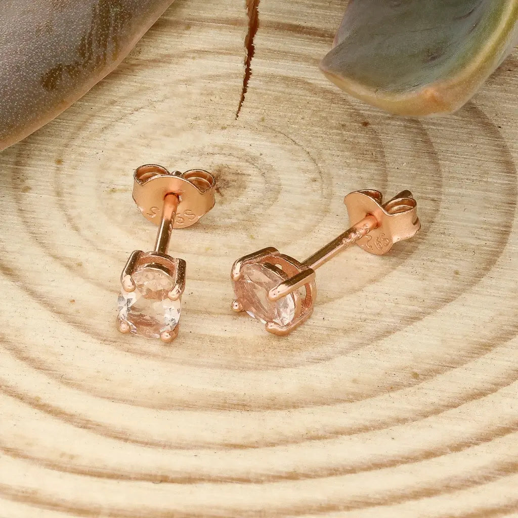Get your Morganite Oval Stud Earrings in Rose Gold Silver online now or in store at Forever Gems in Franschhoek, South Africa