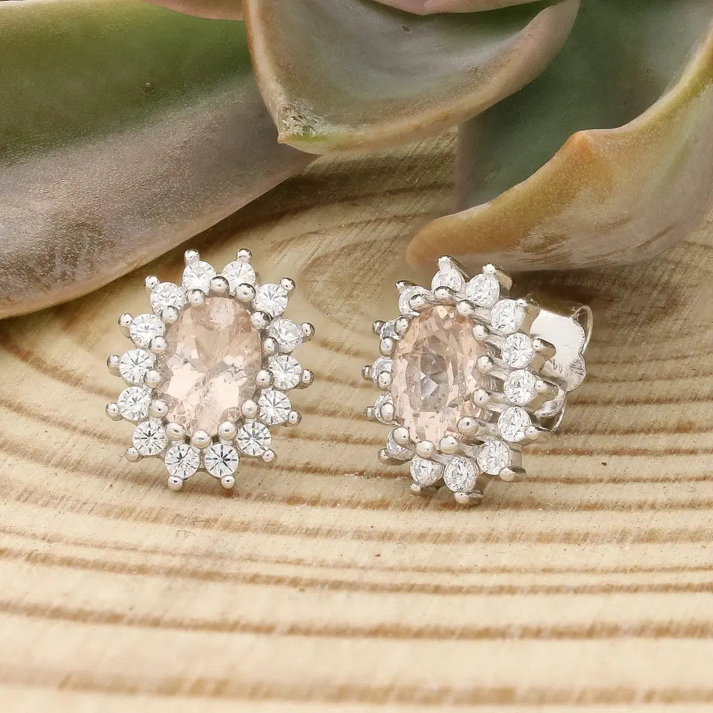 Get your Morganite Halo Stud Earrings in Sterling Silver online now or in store at Forever Gems in Franschhoek, South Africa