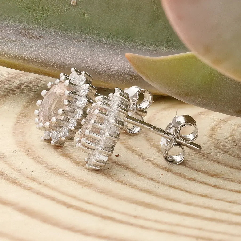 Get your Morganite Halo Stud Earrings in Sterling Silver online now or in store at Forever Gems in Franschhoek, South Africa
