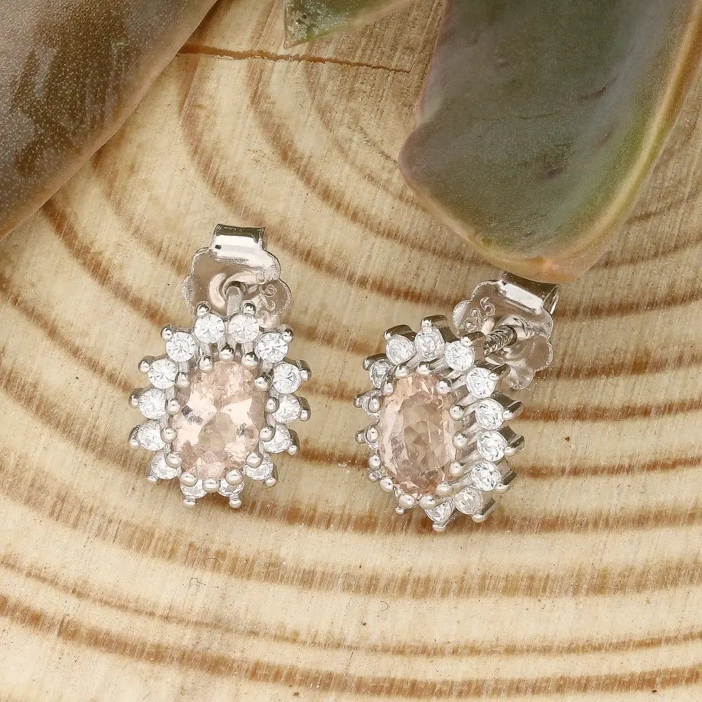 Get your Morganite Halo Stud Earrings in Sterling Silver online now or in store at Forever Gems in Franschhoek, South Africa