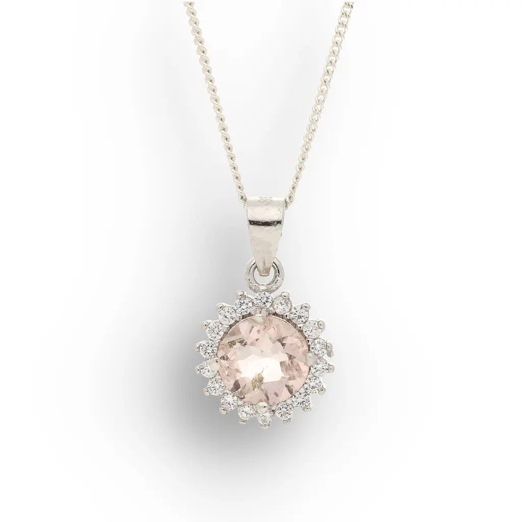 Get your Morganite Halo Necklace in Sterling Silver Sparkle online now or in store at Forever Gems in Franschhoek, South Africa