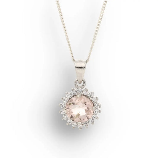 Get your Morganite Halo Necklace in Sterling Silver Sparkle online now or in store at Forever Gems in Franschhoek, South Africa