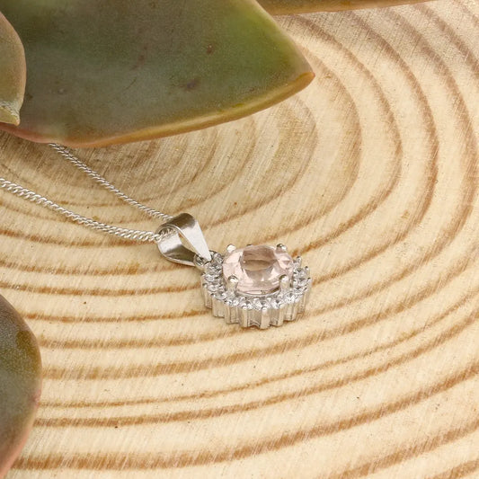 Get your Morganite Halo Necklace in Sterling Silver Sparkle online now or in store at Forever Gems in Franschhoek, South Africa