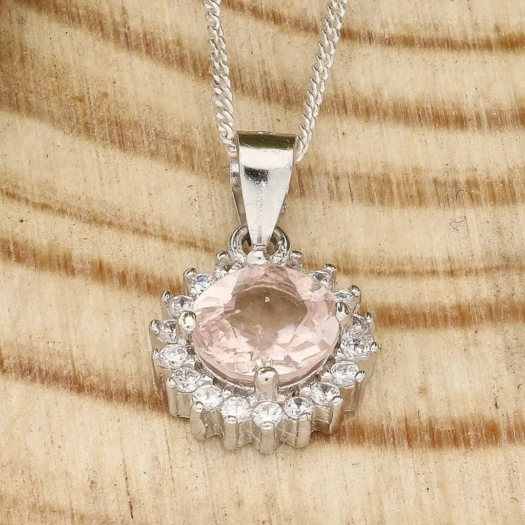 Get your Morganite Halo Necklace in Sterling Silver Sparkle online now or in store at Forever Gems in Franschhoek, South Africa