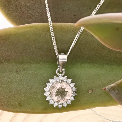 Get your Morganite Halo Necklace in Sterling Silver Sparkle online now or in store at Forever Gems in Franschhoek, South Africa