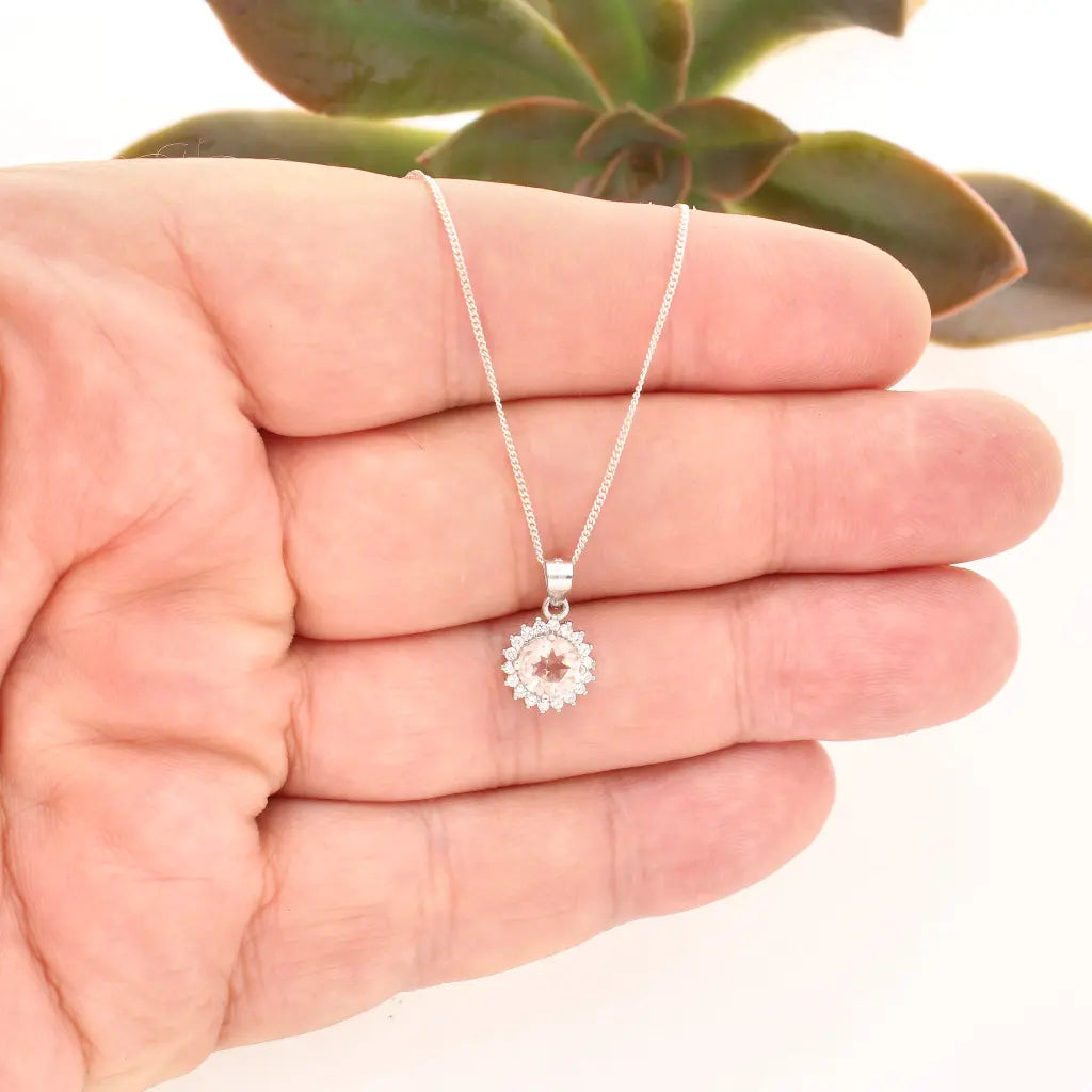 Get your Morganite Halo Necklace in Sterling Silver Sparkle online now or in store at Forever Gems in Franschhoek, South Africa