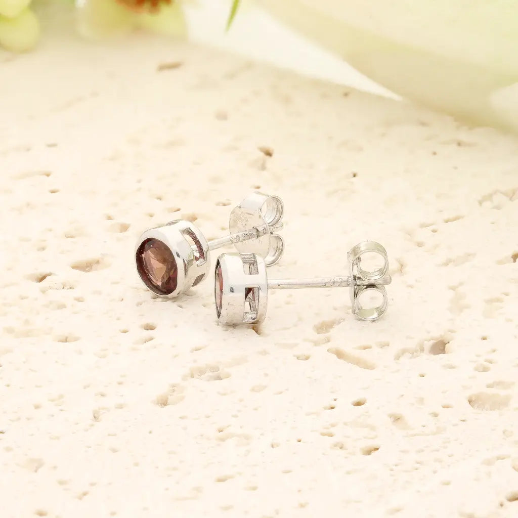 Natural Pink Tourmaline Stud Earrings in Sterling Silver