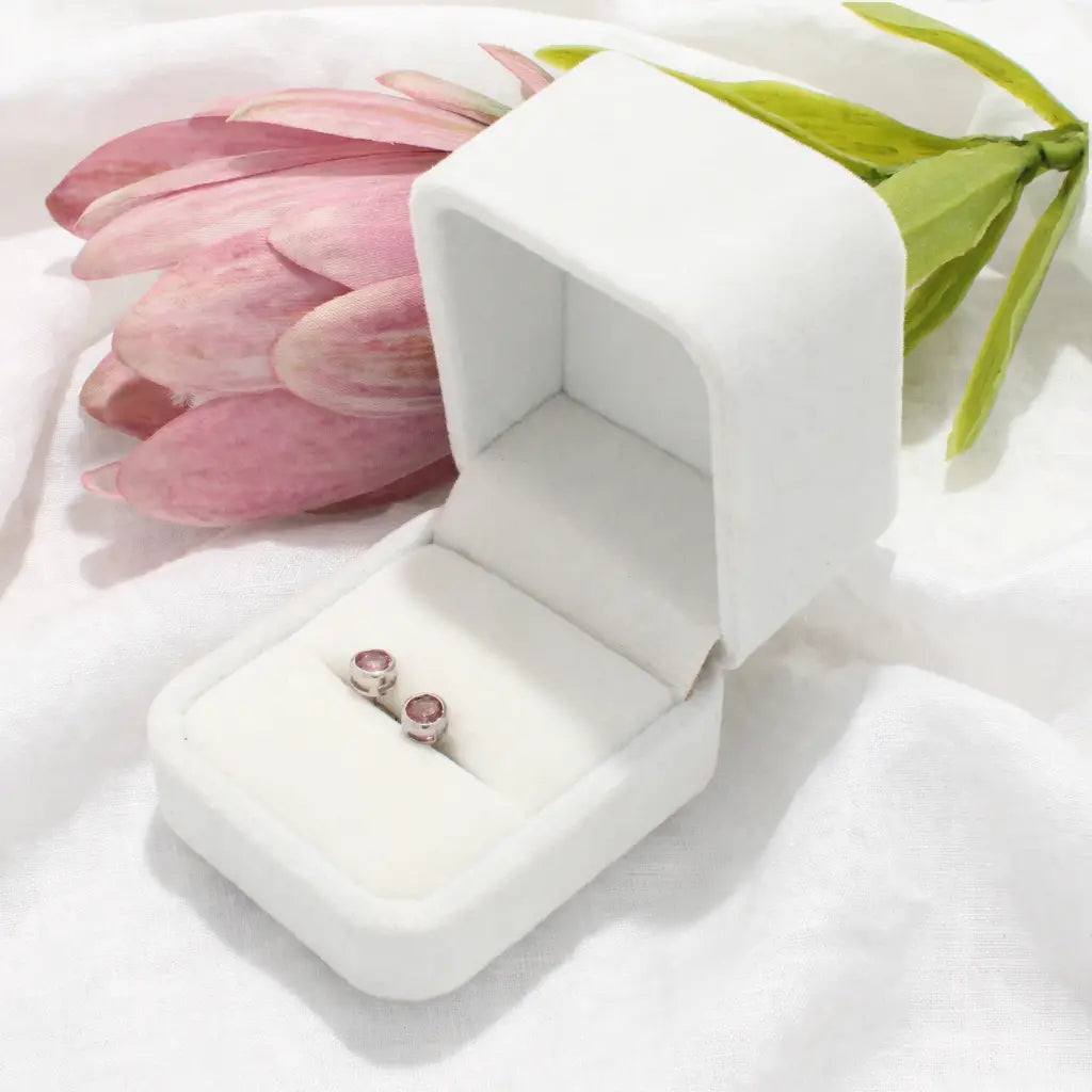 Natural Light Pink Tourmaline Stud Earrings in Sterling Silver