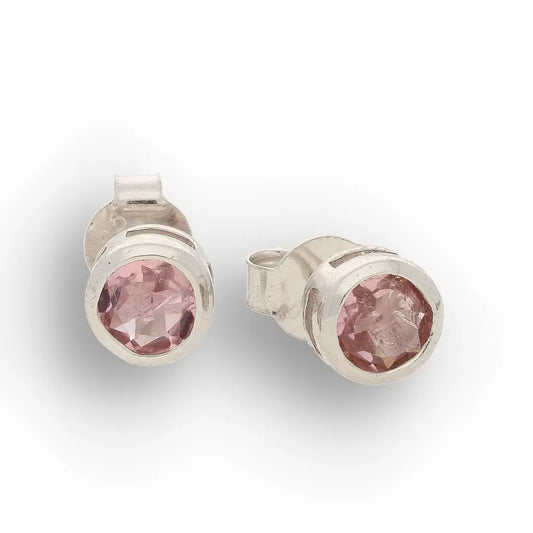 Natural Light Pink Tourmaline Stud Earrings in Sterling Silver