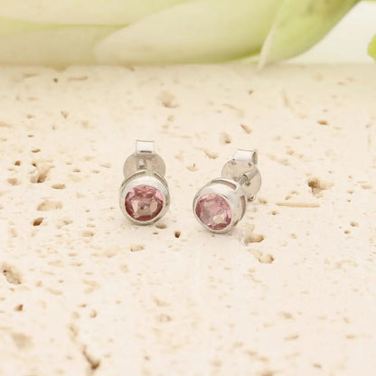 Natural Light Pink Tourmaline Stud Earrings in Sterling Silver