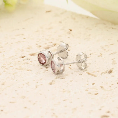 Natural Light Pink Tourmaline Stud Earrings in Sterling Silver