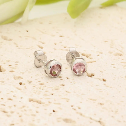 Natural Light Pink Tourmaline Stud Earrings in Sterling Silver