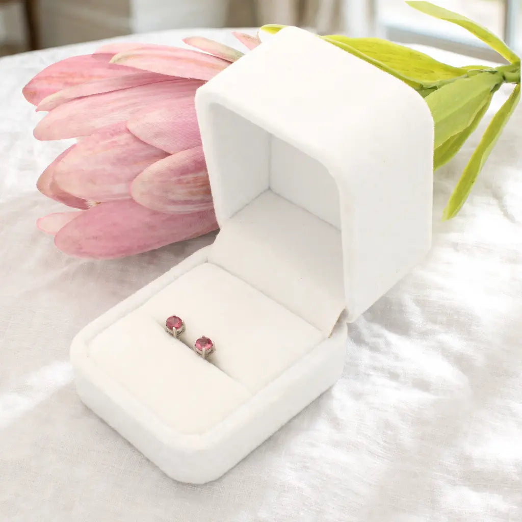 Natural Pink Tourmaline 4-Claw Stud Earrings in Sterling Silver
