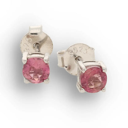 Natural Pink Tourmaline 4-Claw Stud Earrings in Sterling Silver