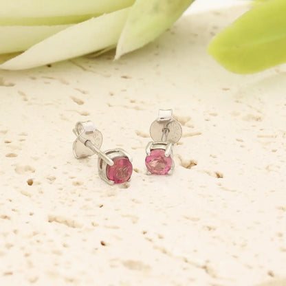 Natural Pink Tourmaline 4-Claw Stud Earrings in Sterling Silver