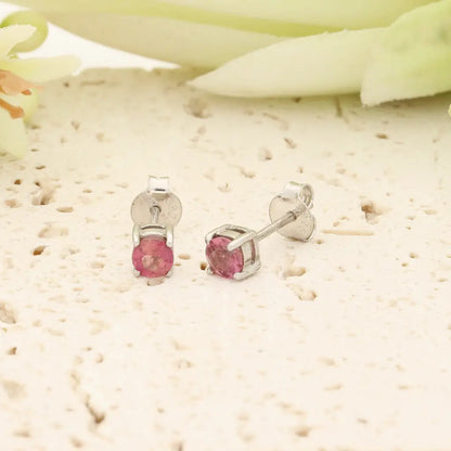 Natural Pink Tourmaline 4-Claw Stud Earrings in Sterling Silver