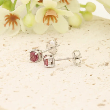 Natural Pink Tourmaline 4-Claw Stud Earrings in Sterling Silver