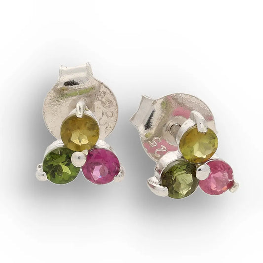 Natural Multi-Colour Tourmaline Stud Earrings in Sterling Silver
