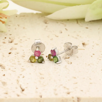 Natural Multi-Colour Tourmaline Stud Earrings in Sterling Silver